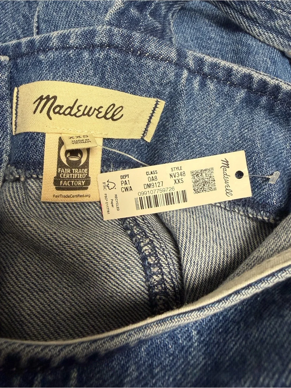 Madewell Denim Midi Dress XXS Adjustable Straps Fit & Flare NWT Fair Trade